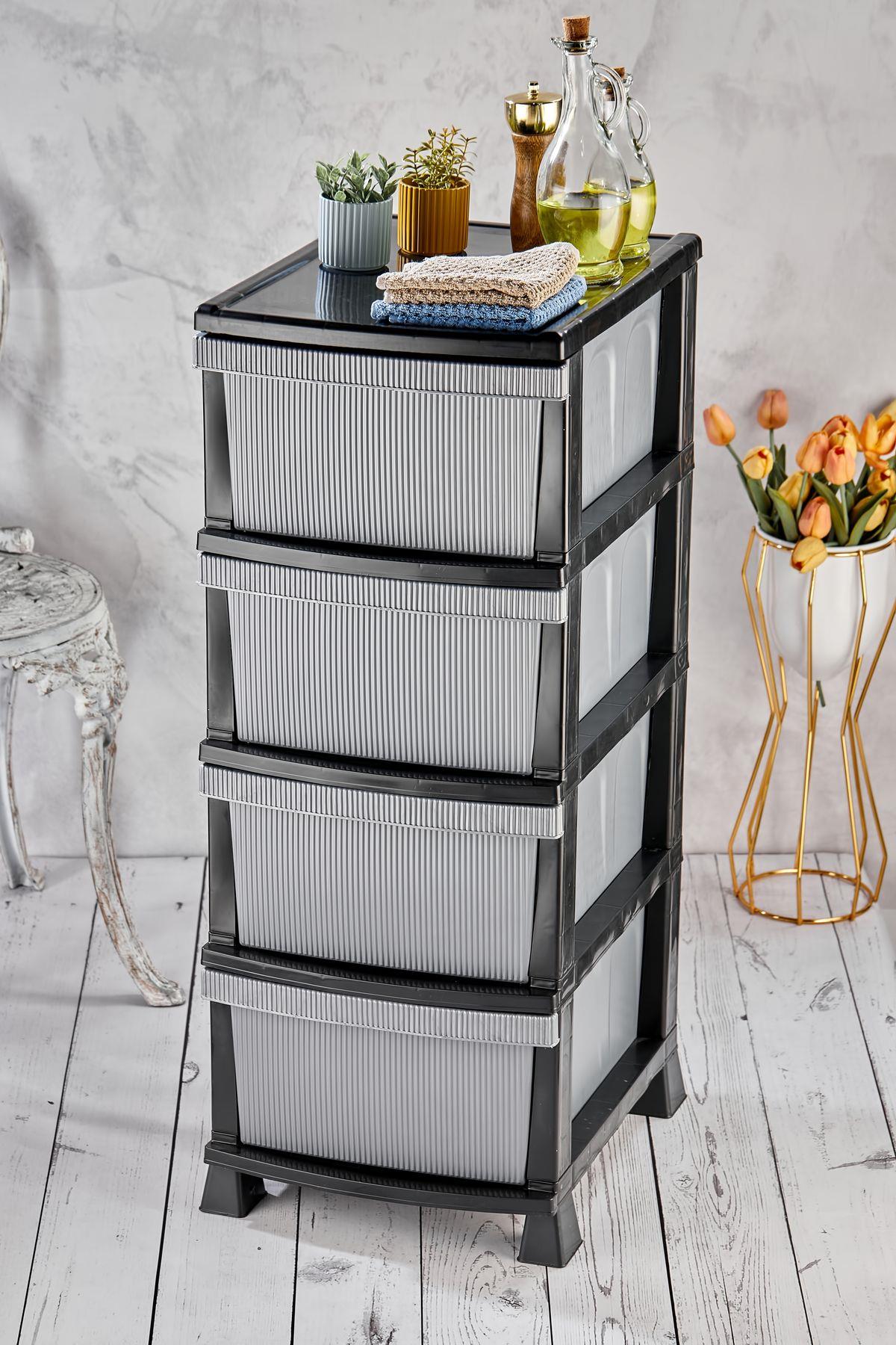 Line Komidin - 4 Katlı Çekmeceli Çizgili Plastik Komidin 129